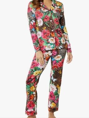 Johnny Was Pink Multi Floral & Leopard Button-Front Lounge Top &  Bottoms